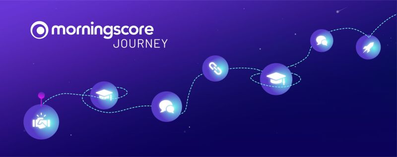 Morningscore Journey illustration with icons representing steps like ideas, education, links, and growth.