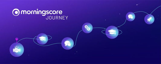Morningscore Journey illustration with icons representing steps like ideas, education, links, and growth.